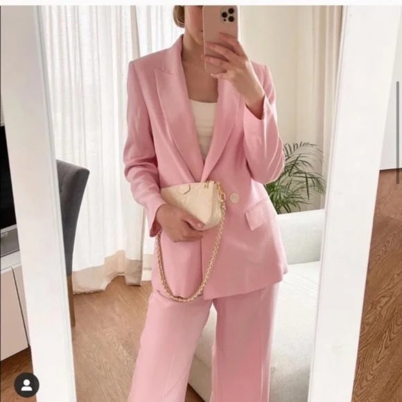 ZARA Double Breasted Blazer Pink - Picture 5 of 9